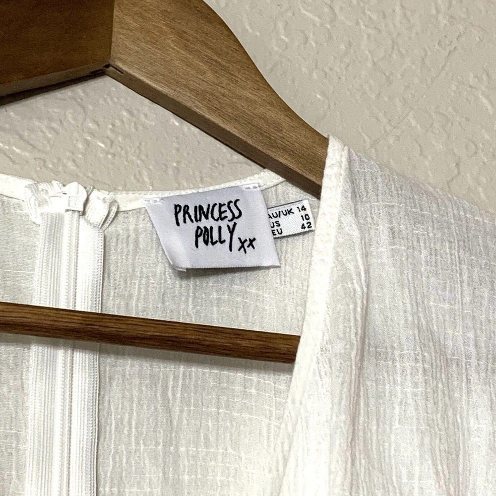 Princess Polly xx Sz 10 White Wrap Dress Knee Length Short Sleeve 100% Cotton - Picture 3 of 7